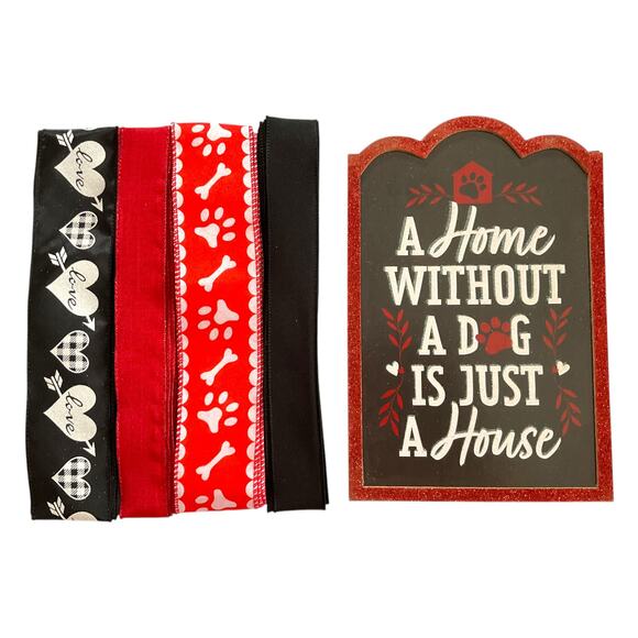 Red Black Dog House DIY Pet Wreath Making Kit, Sign Ribbon Bundle Craft Set - Picture 1 of 5